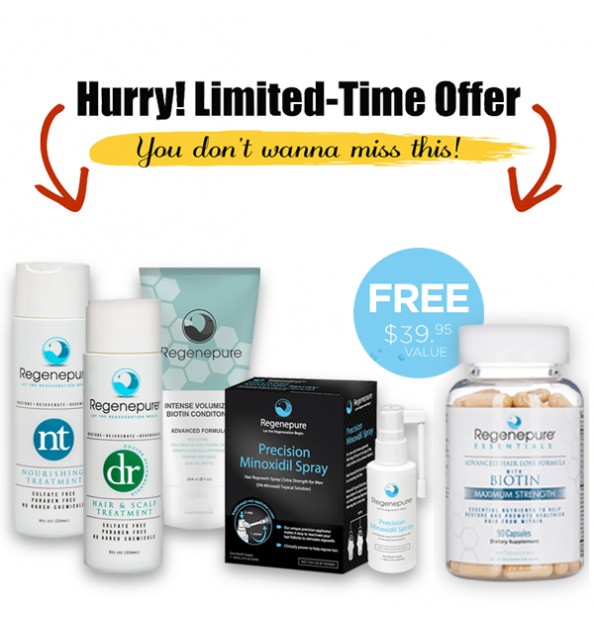 Regenepure Complete System for Him (DR + NT + Biotin Conditioner + Minoxidil) Free Supplement